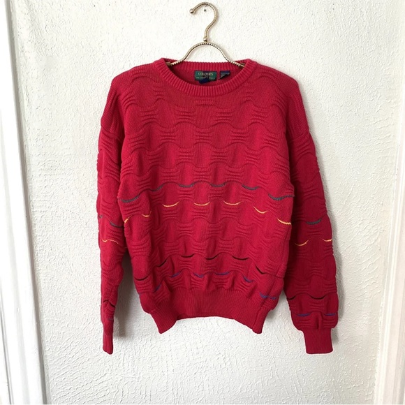 Vtg 90s Textured 3D Sweater Red Colours by Alexander Julian Biggie Smalls Cosby - Picture 2 of 12